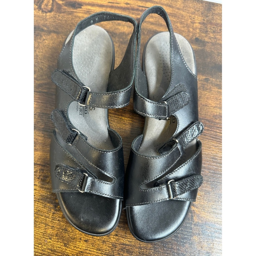 SAS Tabby Womens Black Leather Slingback Comfort Sandals Adjustable Straps 9 N - Picture 8 of 12